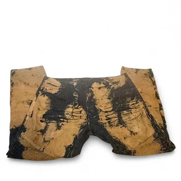 GS-115 Bleach-Splatter type Distressed Skinny Jeans - Denim Black & Tan - Picture 2 of 5